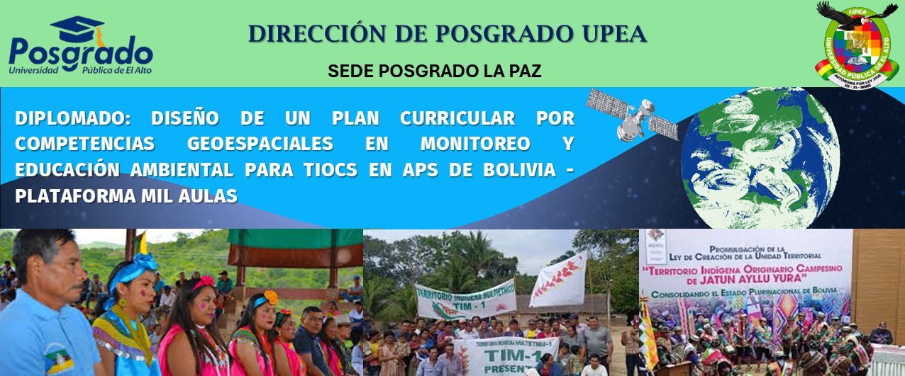 Portada principal de la plataforma del DIPLOMADO: DISEÑO DE UN PLAN CURRICULAR POR COMPETENCIAS GEOESPACIALES EN MONITOREO Y 